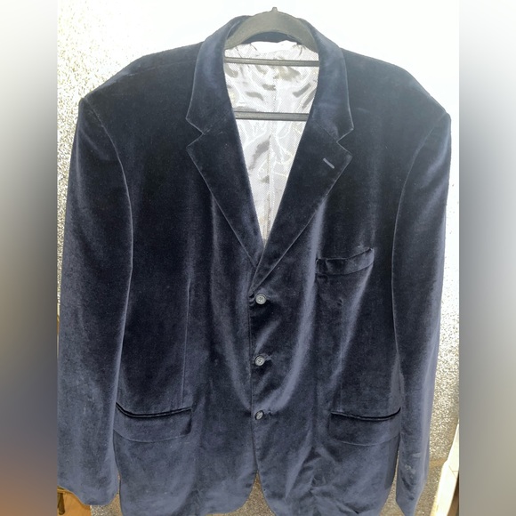 Linea Uomo Tux Dinner Jacket Blazer Size 54 LONG Blue Velvet Satin Mens - Picture 10 of 13